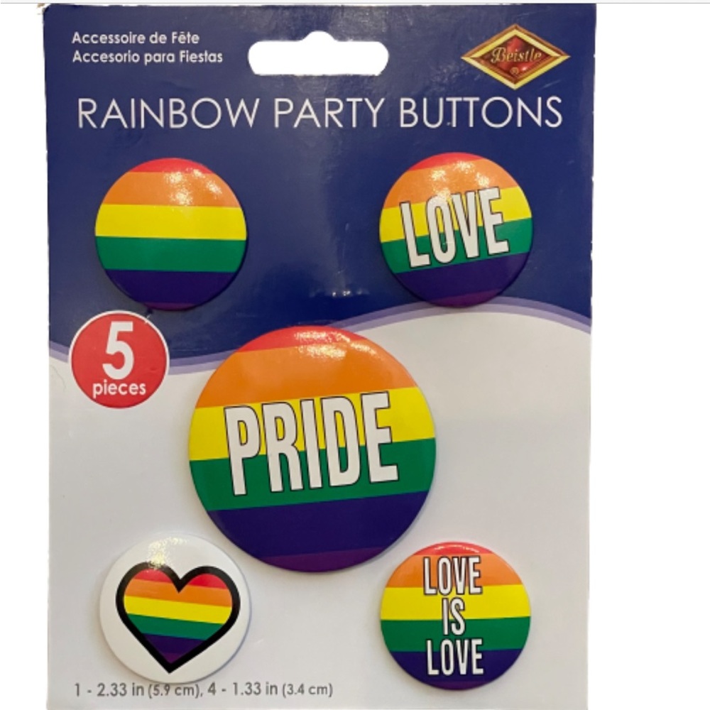 Set of 5 unisex rainbow pride buttons pins